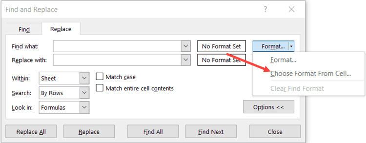 Select Choose format from cell