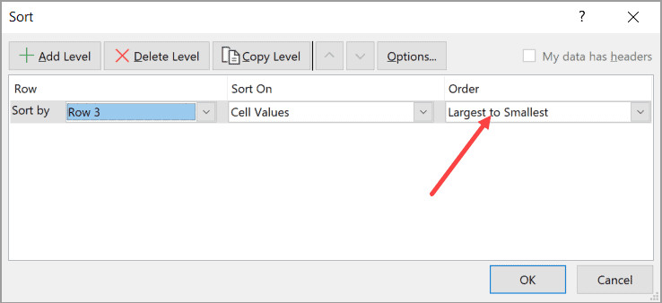 Select Largest to Smallest for sorting
