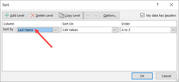Select Last name in Sort by options