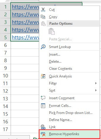 Select Remove Hyperlinks option from the right-click menu