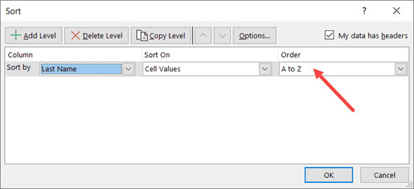 Select the order - A to Z or Z to A