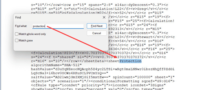 Sử dụng công cụ tìm kiếm để tìm từ khóa protection trong đoạn mã