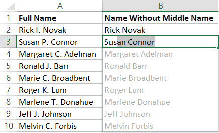 Sử dụng Flash Fill để lấy tên không có tên đệm