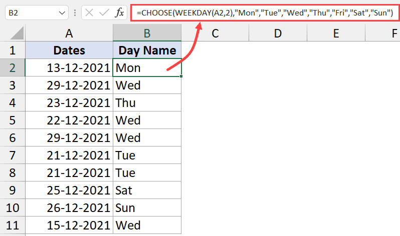 Sử dụng hàm CHOOSE và WEEKDAY để lấy tên thứ