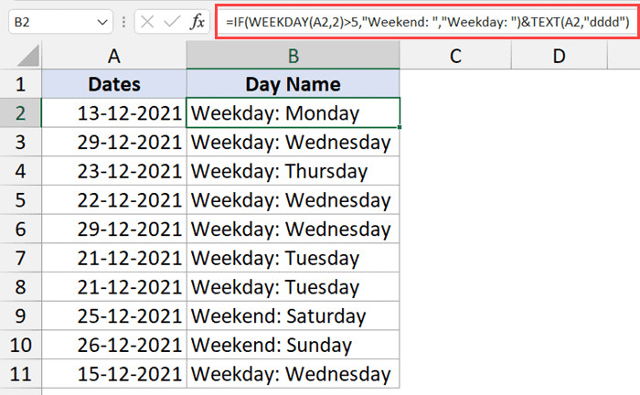 Sử dụng hàm IF kết hợp TEXT để phân loại ngày