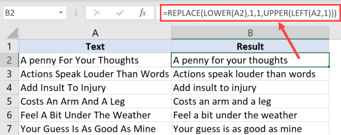 Sử dụng hàm REPLACE kết hợp LOWER để định dạng văn bản chuẩn dạng câu