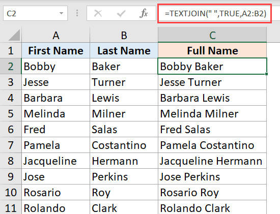 Sử dụng hàm TEXTJOIN để gộp dữ liệu nhanh chóng và bỏ qua ô trống