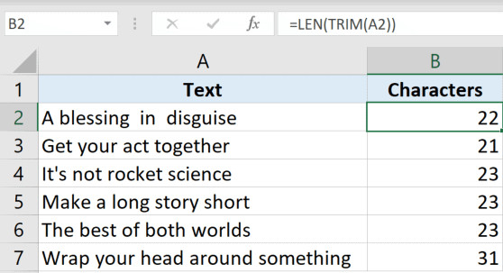 Sử dụng kết hợp TRIM và LEN để loại bỏ khoảng trắng thừa