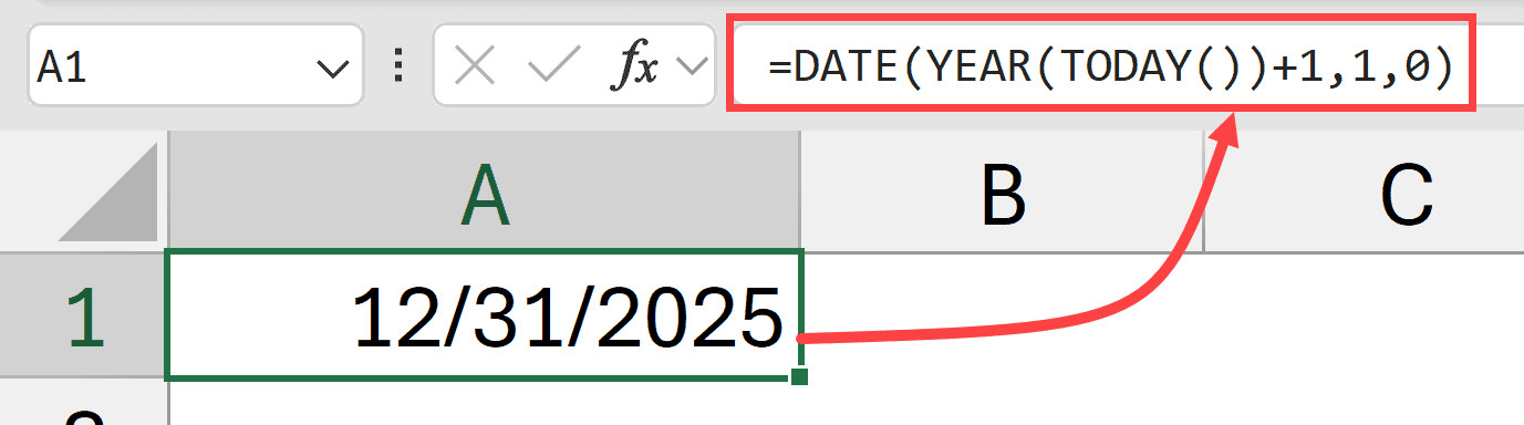 Sử dụng thủ thuật Ngày 0 để tính ngày cuối năm thông qua năm kế tiếp