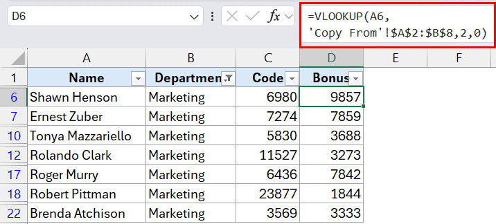 Sử dụng VLOOKUP để lấy giá trị vào cột đã lọc