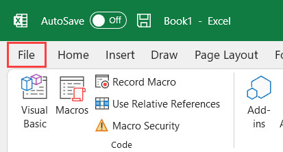 Tab File để truy cập cài đặt Excel