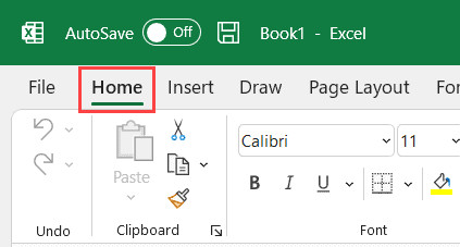Tab Home trên thanh Ribbon của Excel