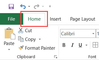 Tab Home trên thanh Ribbon Excel