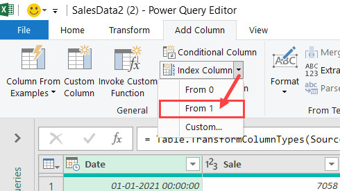 Tạo cột Index bắt đầu từ 1