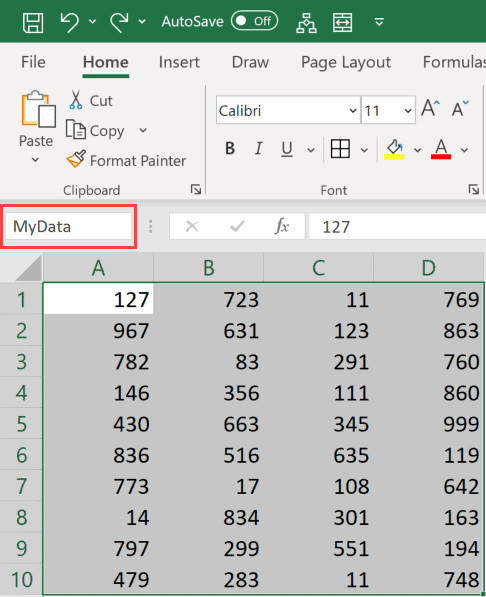 Tạo Named Range thông qua Name Box