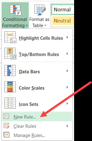 Tạo quy tắc định dạng mới trong Conditional Formatting