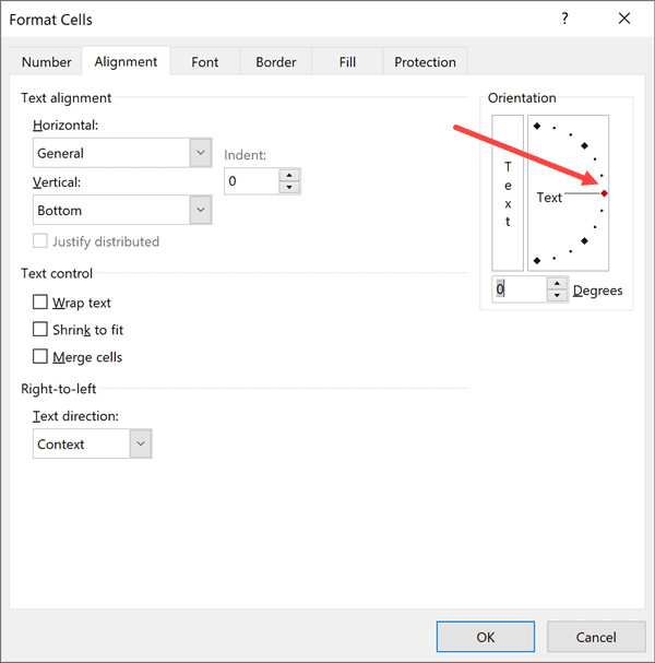 Thao tác kéo thả chấm đỏ trên biểu đồ để điều chỉnh góc xoay văn bản thủ công