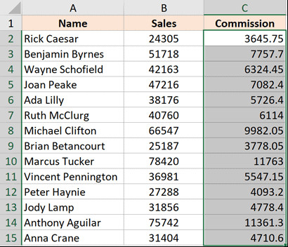 Thao tác nhấp đúp để áp dụng công thức cho cả cột