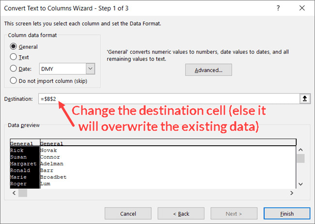 Thay đổi ô đích tại mục Destination ở Bước 3