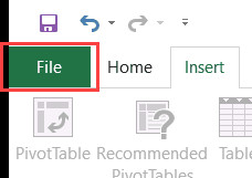Thẻ File trên thanh Ribbon của Excel