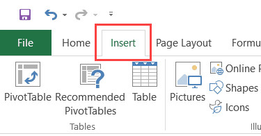 Thẻ Insert trên thanh Ribbon của Excel để bắt đầu chèn biểu đồ