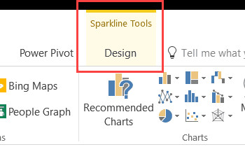 Thẻ ngữ cảnh Sparkline Tools Design xuất hiện khi chọn ô chứa biểu đồ