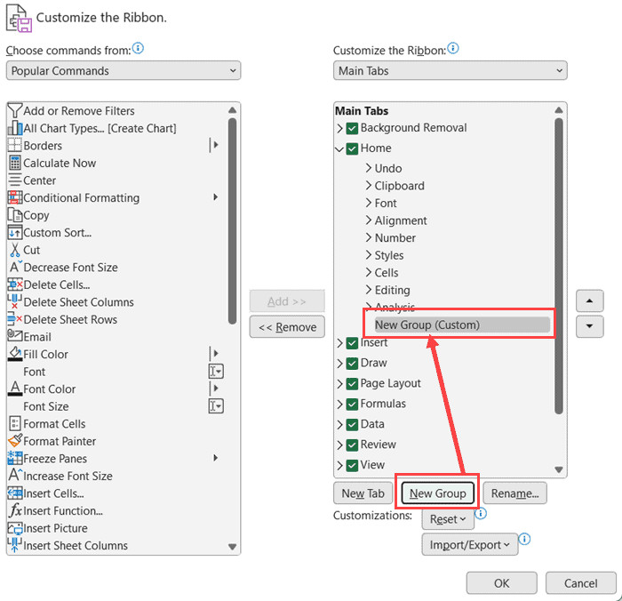 Thêm Group mới vào Tab Home