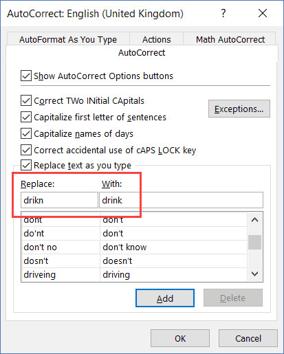 Thêm từ mới vào danh sách Autocorrect