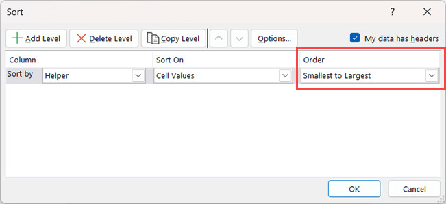 Thiết lập thứ tự từ nhỏ nhất đến lớn nhất
