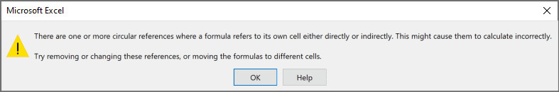 Thông báo lỗi Circular Reference Warning xuất hiện trong Excel khi công thức tham chiếu đến chính ô chứa nó