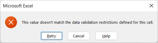 Thông báo lỗi khi người dùng nhập giá trị không khớp với danh sách