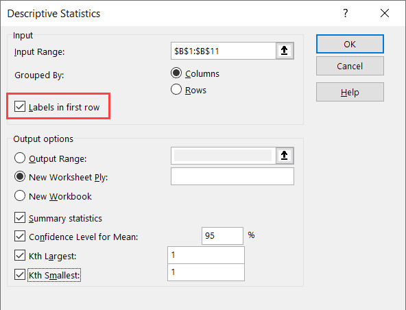 Tích chọn Labels in first row nếu có tiêu đề