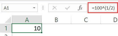 Tính căn bậc hai bằng toán tử mũ trong Excel