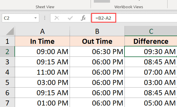 Tính chênh lệch thời gian bằng phép trừ đơn giản