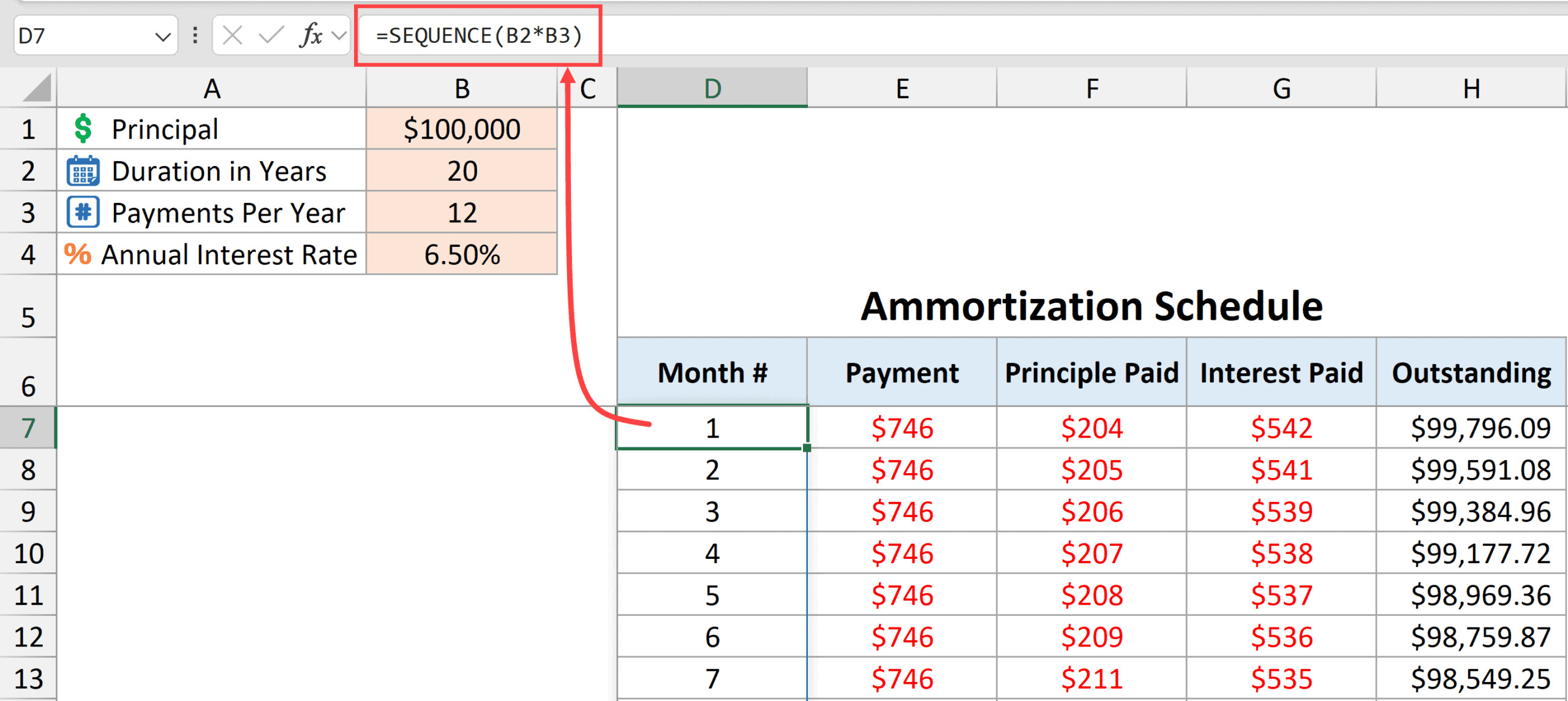 Tính toán tháng bằng hàm sequence