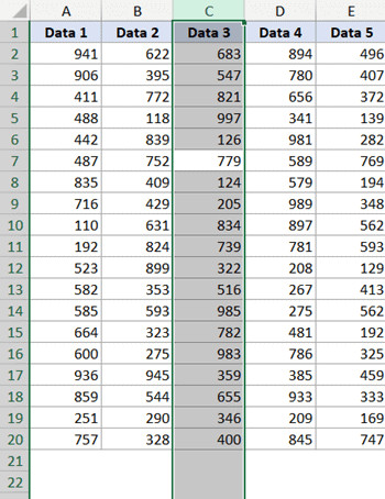 Toàn bộ cột được chọn và bôi đen màu xám