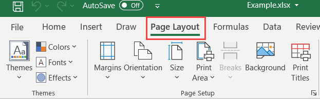 Truy cập thẻ Page Layout để tìm các công cụ định dạng trang in