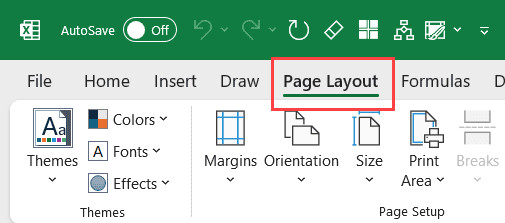 Truy cập thẻ Page Layout trên thanh công cụ
