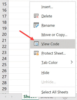Truy cập Visual Basic Editor bằng cách nhấp chuột phải