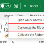 Tùy chọn Customize the Ribbon khi nhấp chuột phải vào thanh menu