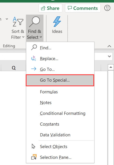 Tùy chọn Go To Special để tìm kiếm nâng cao