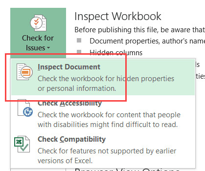 Tùy chọn Inspect Document để kiểm tra file