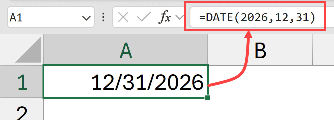 Ví dụ về cách sử dụng hàm DATE với năm được chỉ định cụ thể