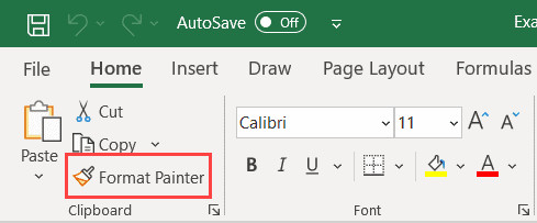 Vị trí biểu tượng Format Painter trên thanh công cụ Home của Excel