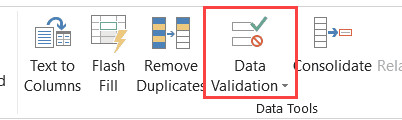 Vị trí nút Data Validation trên thanh công cụ Ribbon