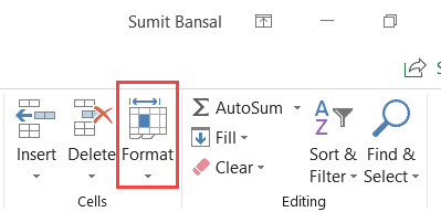 Vị trí nút Format trên thanh Ribbon của Excel