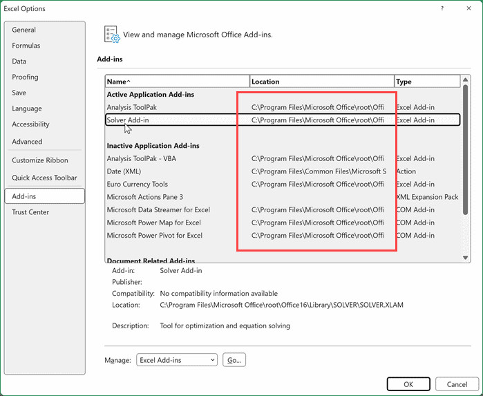 Xác định đường dẫn lưu trữ file Add-in trong mục Location