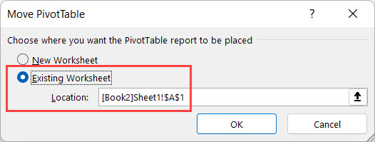 Xác định vị trí ô trên Workbook đích bằng cách nhấp chuột trực tiếp