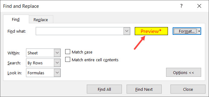 Xem trước định dạng đã chọn trong khung Preview
