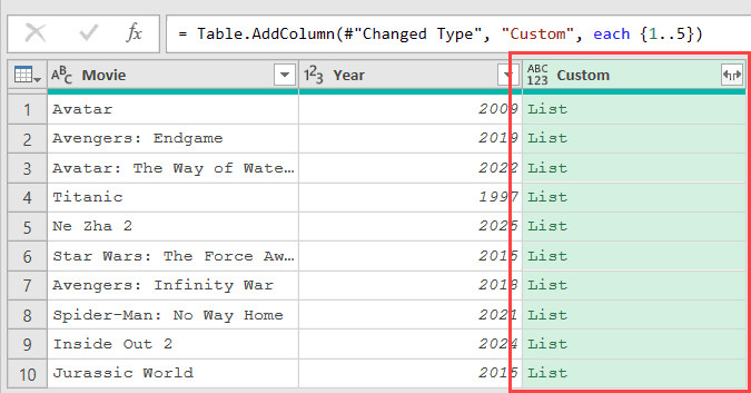 Xem trước nội dung danh sách trong Power Query